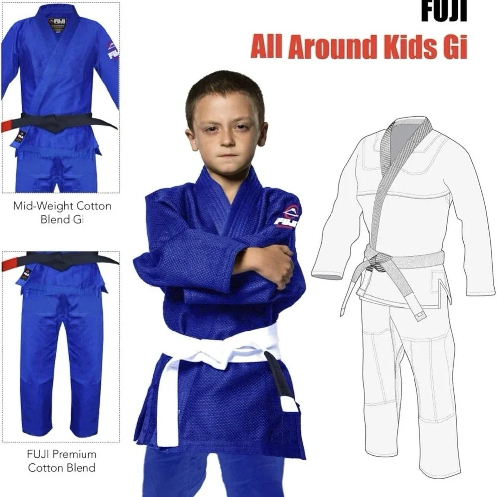 FUJI Kids All-Around Brazilian Style Jiu Jitsu Uniform with‎ C0-Sized White Belt